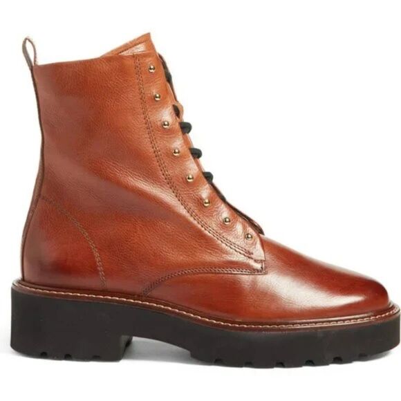 NIB Paul Green Joan Lace-Up Combat Ankle Bootie in Cognac Brown Leather Size 6 - Picture 3 of 11
